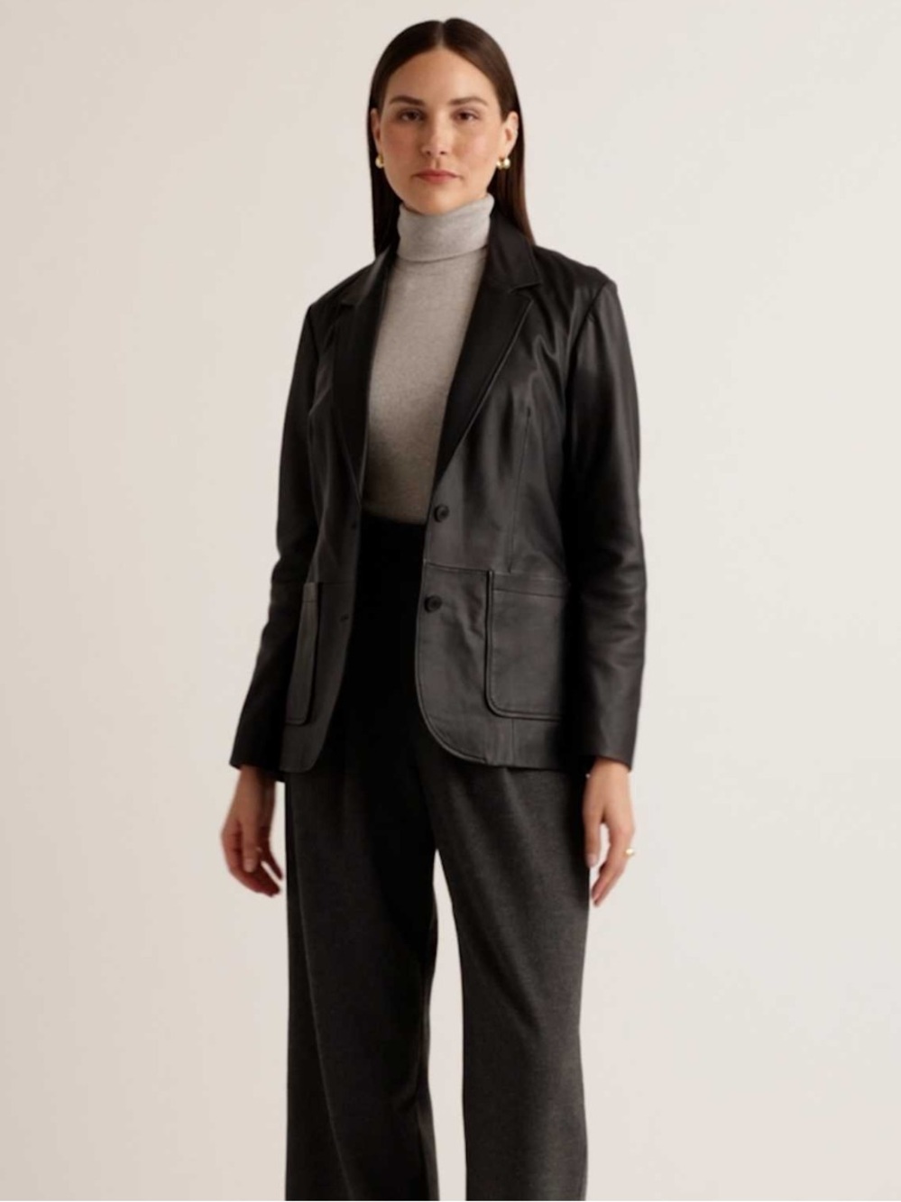 Quince Black 100% Leather Blazer Jacket